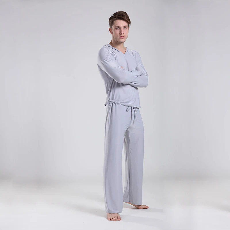 Sexy Men's Twinset Tops+Pants Comfortable Ice Pajamas Sets Men Sleepwear Home Pyjamas Night bath Clothes