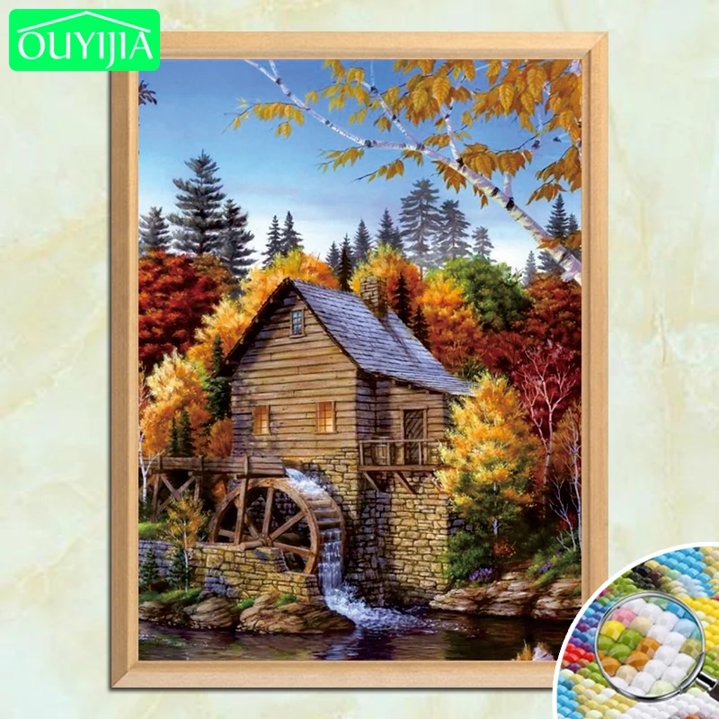 OUYIJIA Mountain Hut 5D DIY Diamond Painting Full Square Rhinestones