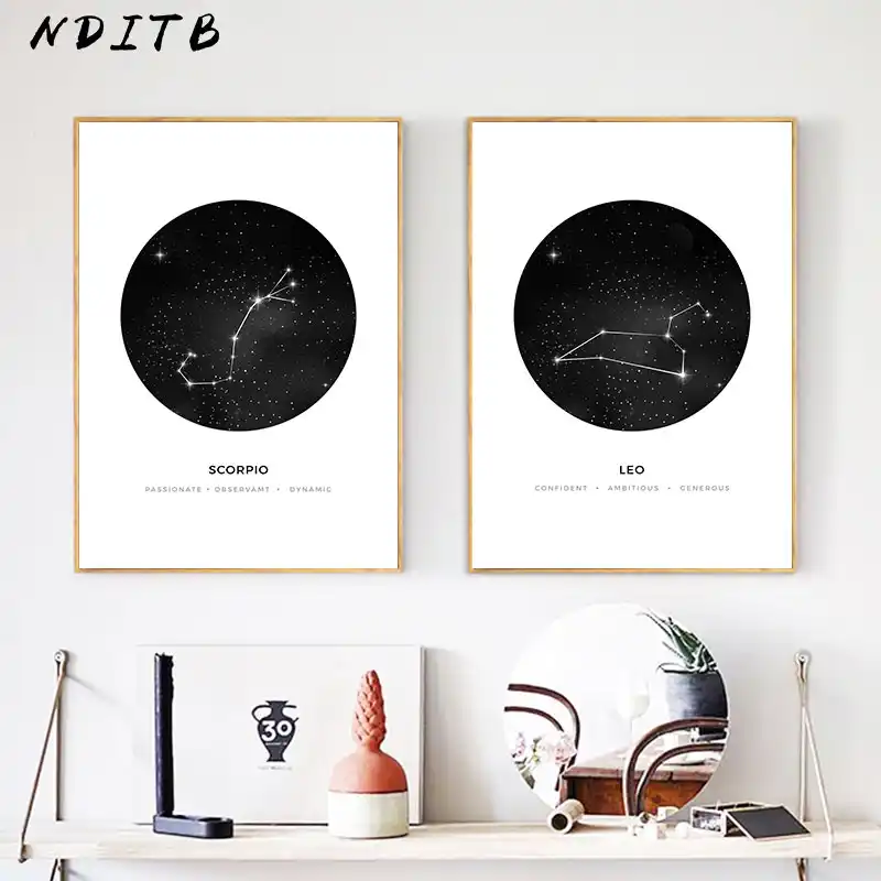 星座保育園壁アートキャンバスポスタープリント占星術幾何絵画北欧子供たちの装飾写真 Painting Calligraphy Aliexpress