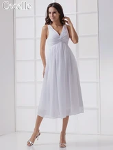 2017New Informal White Tea Length Chiffon Maternity Beach Wedding Dresses V Neck Empire Short Bridal Gowns For Pregnant Women
