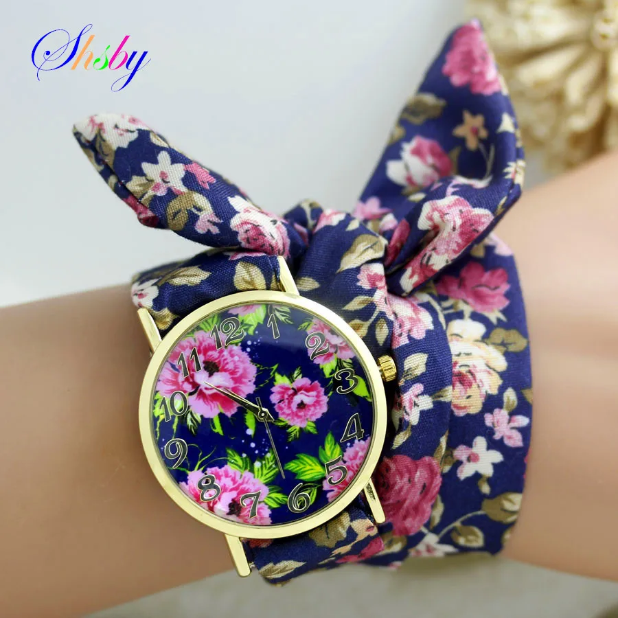 shsby new design Ladies flower cloth wrist watch g