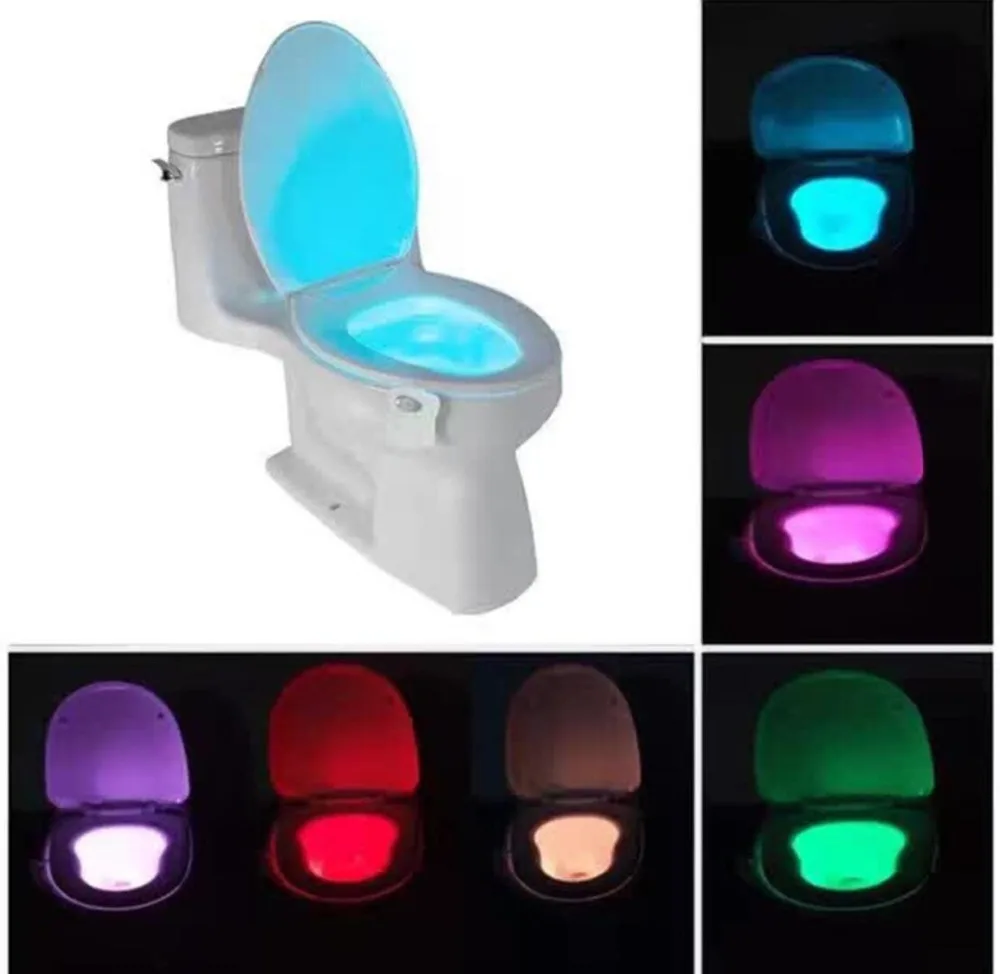 

Smart Bathroom Toilet Nightlight 8 Color LED Body Motion Activated On/Off Seat Sensor Lamp PIR Toilet Night Light Lamp White