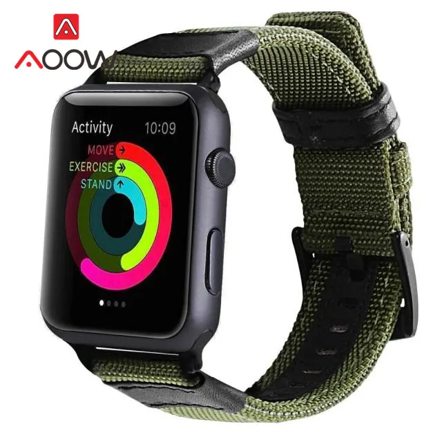 Тканевый нейлоновый ремешок для Apple Watch 38 мм 40 42 44 браслет из натуральной кожи