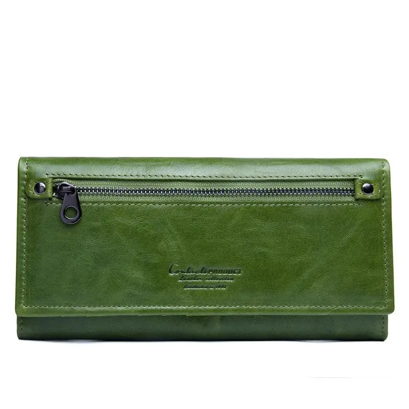 DOYUTIG брендовые винтажные женские зеленые длинные кошельки из натуральной кожи, высокое качество, Дамские кошельки для денег, держатель для карт, клатчи, кошелек A158 - Цвет: Green