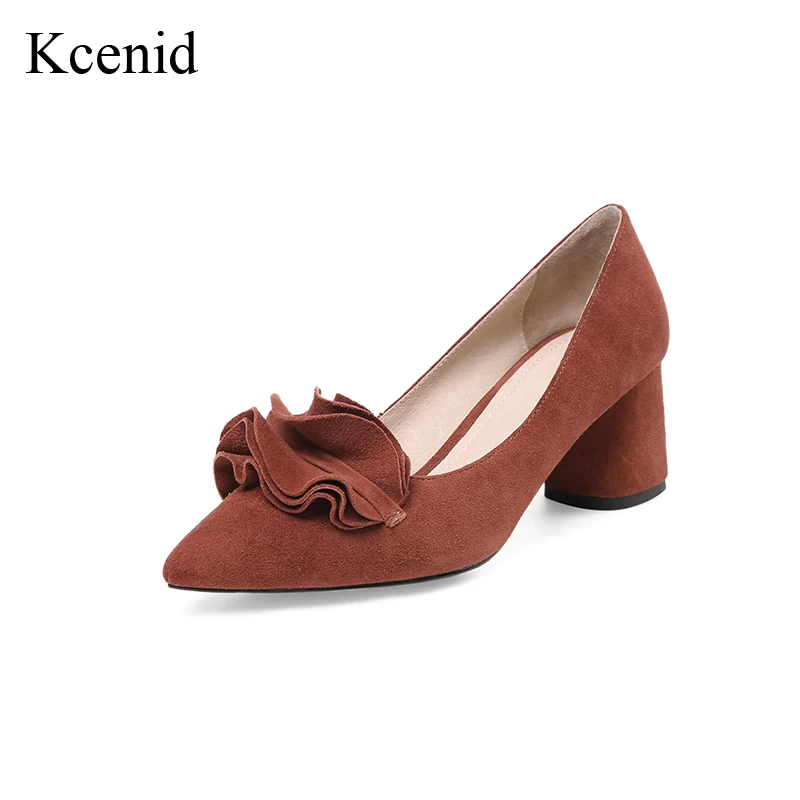 

Kcenid 2018 Spring new arrival women suede shoes woman fashion pointed toe high heels pumps fashion ruffles ladies single shoes
