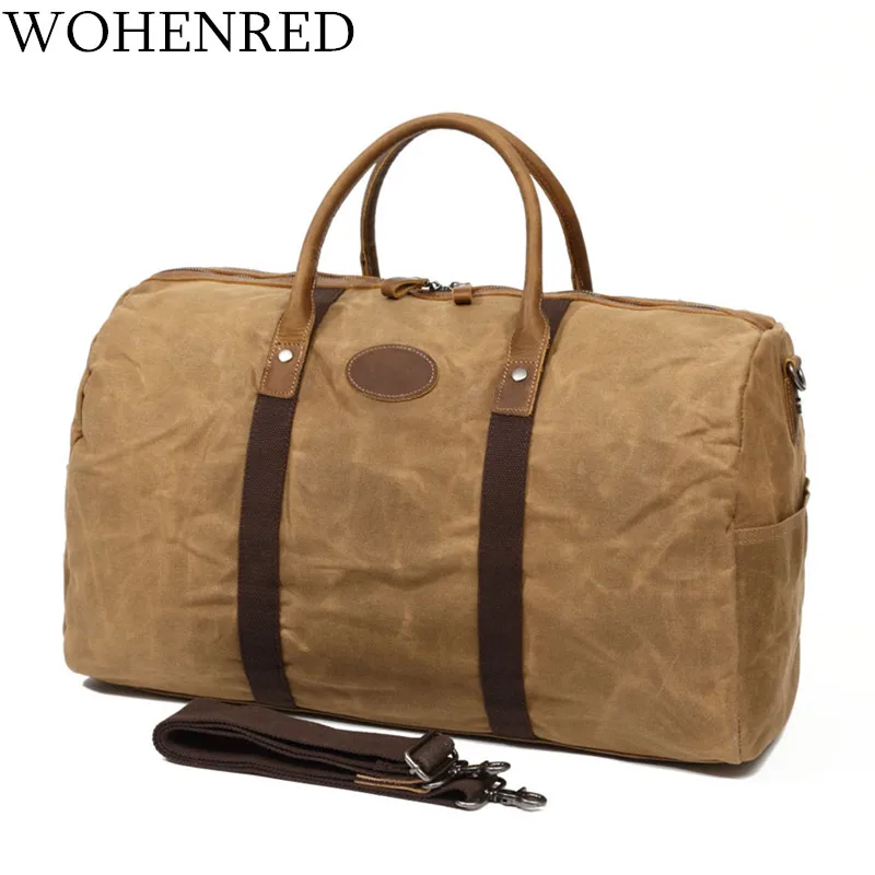 Us 64 05 49 Off Men S Travel Bags Luggage Duffel Bag Waterproof Canvas Overnight Leather Weekend Oversized Carry On Shoulder Handbag Brown In