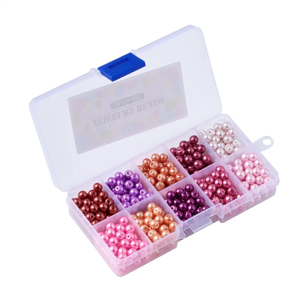 1 коробка смешанных цветов Перламутровые круглые стеклянные жемчужные бусины для самостоятельного изготовления ювелирных изделий 4 6 8 10 мм отверстие: 1 мм