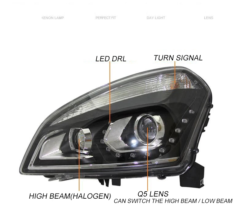 Автомобильный Стильный чехол на голову для Nissan Qashqai фары 2008- светодиодный Qashqai фары DRL линзы двойной луч Биксенон HID