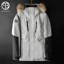Asesmay, мужской пуховик, мужское зимнее пальто, парка, толстая, теплая, гусиное перо, белый, серый, утиный пух, куртки с капюшоном, меховой воротник