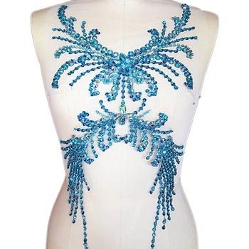 

HAND Beaded 28x52cm Delicate Light Blue Lady Girl Wedding Sewing Crystal Rhinestone Patch Applique Sew on For Dress Clothes Trim