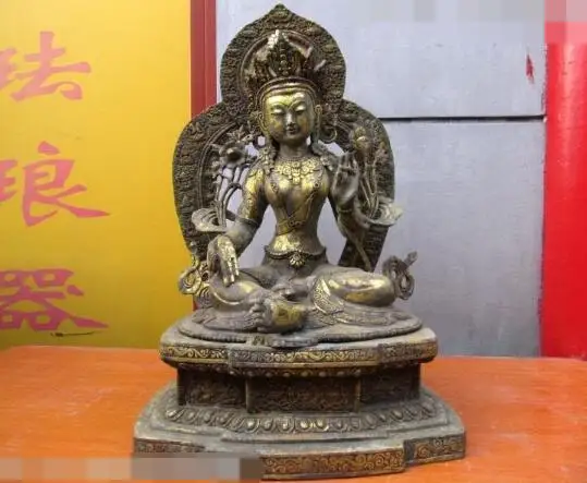 

S06326 22"Tibet Buddhism Bronze Copper gild Green TaRa Kwan-Yin Guan Yin Buddha Statue