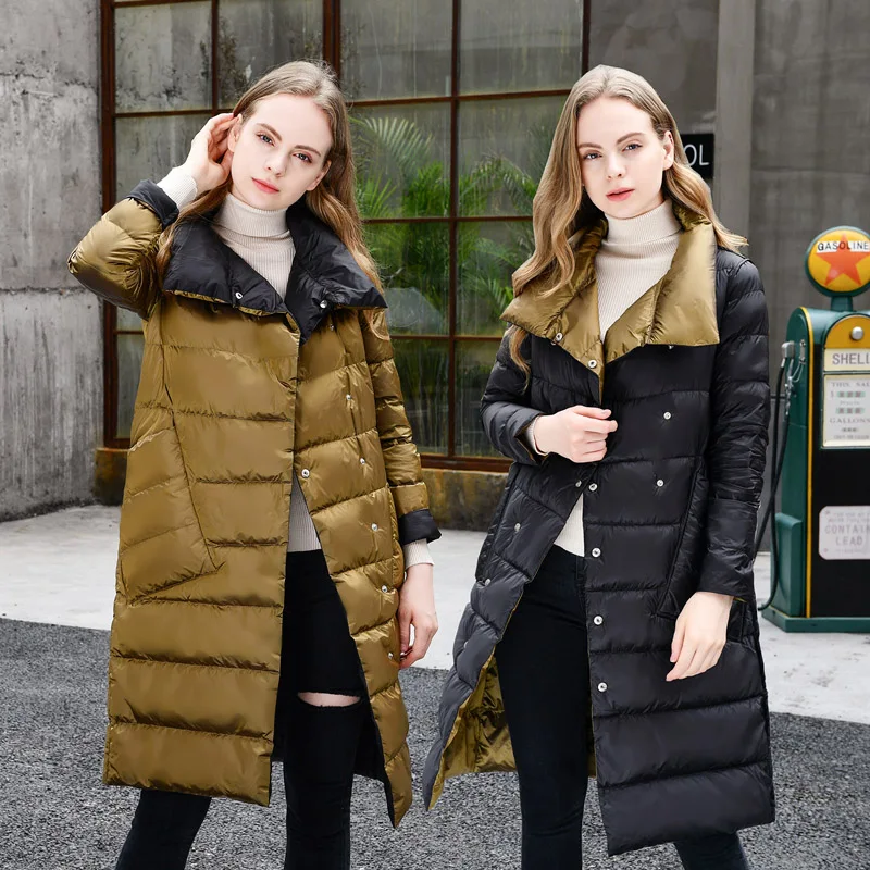 Two Side Wear Autumn Winter 90% White Duck Down Coat Women Light Down Long jacket Women warm Parkas A124