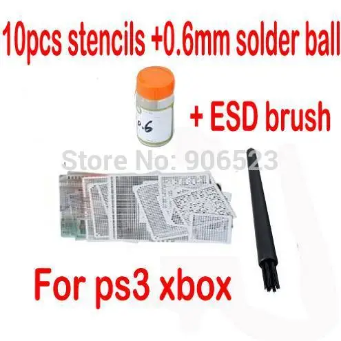 

Freeshipping 10pcs Direct Heating Reballing Stencil for PS3 Xbox + 1pc 25K BGA Leaded Solder Ball 0.6mm with ESD brush