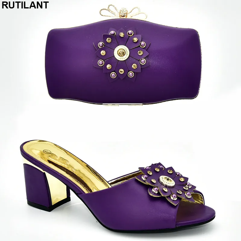 

Latest Nigerian Women Shoes and Bag Set Decorated with Rhinestone African Wedding Italian Shoe and Bag Sets Luxury Women Shoe