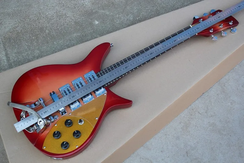 

China guitar factory custom High Quality New red sunburst 6 String Ricken Short Electric Guitar 3 Pickups Bigspy Tremolo 1027
