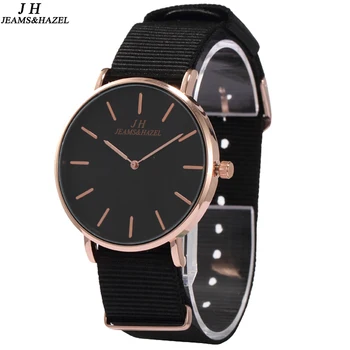 

JH Super Slim girl Quartz Wristwatch 36MM Males black fashion lady nylon strap Luxury bracelet Quartz casual wrist Watch Women