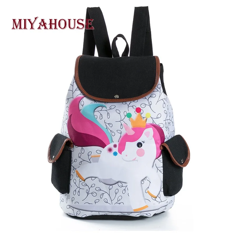 

Miyahouse Cartoon Unicorn Printed Casual Backpack Female Canvas Drawstring Design School Backpack For Teenage Girls Travel Bag