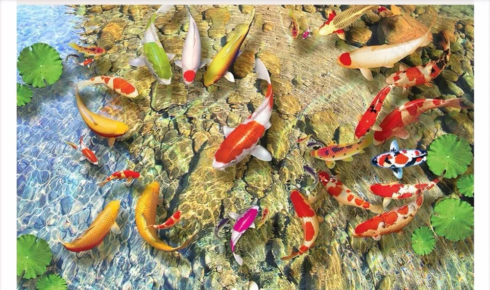 

Custom photo wallpaper 3d flooring Waterproof self-adhesion murals 3D multicolored fishes floor stickers wallpaper living room