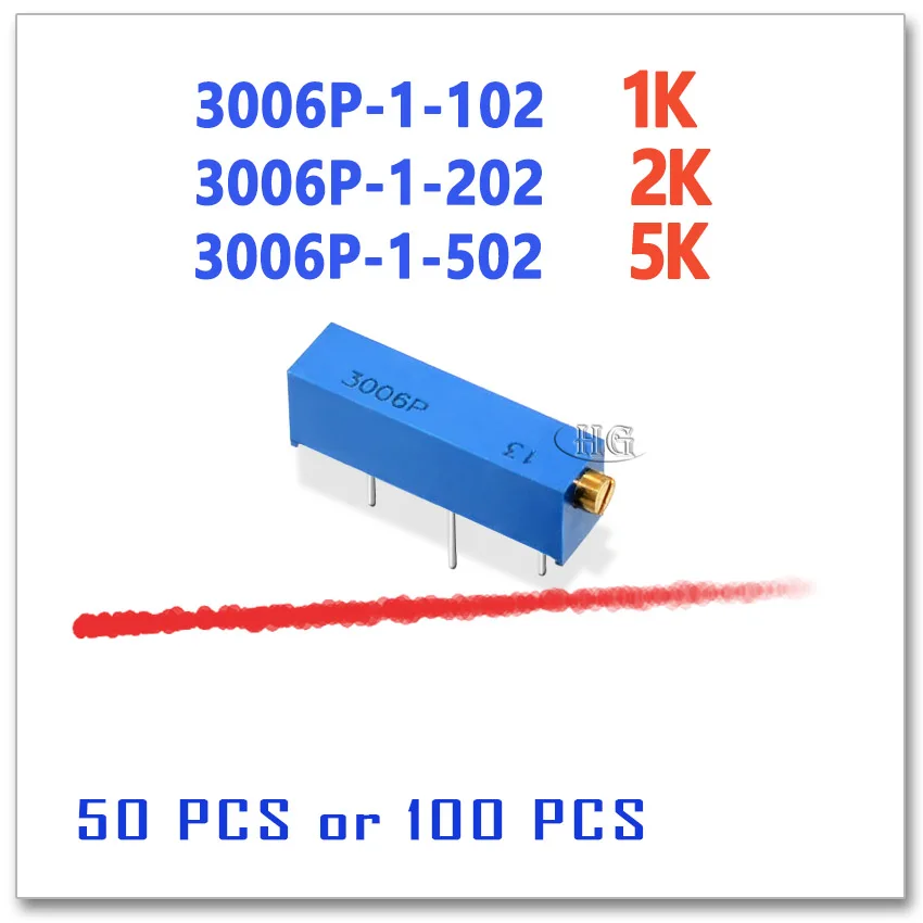 50 шт. 100 шт. 3006 P 1 К 2 К 5 К 102 202 502 Precision Регулируемая триммер 3006P-1-102 3006P-1-202 3006P-1-502 Ом