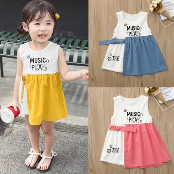 

Toddler Baby Kids Girls Letter Patchwork Casual Dress Princess Dresses