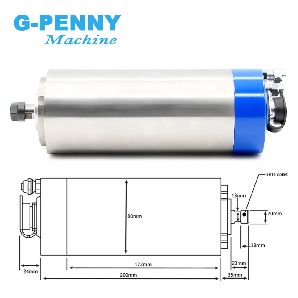 1,5 кВт ER11 мотор шпинделя с водяным охлаждением 4 шт. подшипники 80x200 мм 0-24000 об/мин Точность 0,01 мм для ЧПУ деревообработки