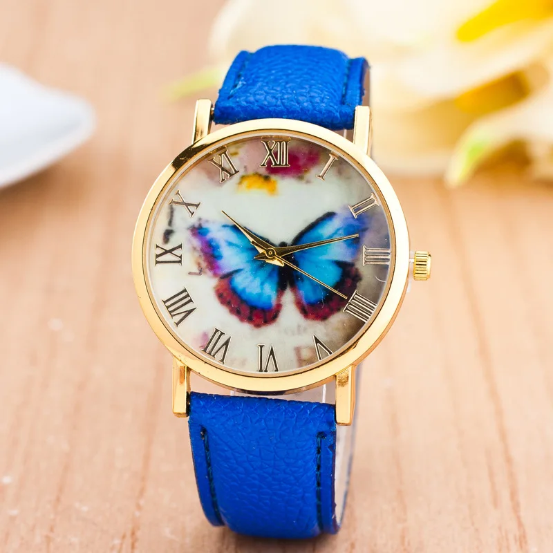 CAY Fashion Butterfly Printed Quartz Watches Women Geneva Rome Digital ...