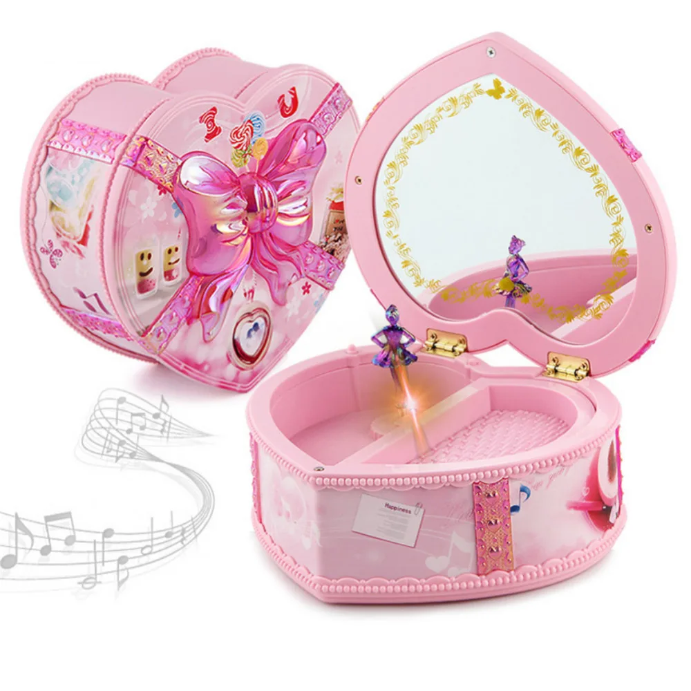 Light Music Jewelry Box Toy Wind Up Toys Heart Shaped Pink Box with