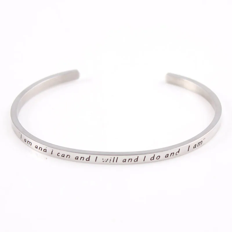 

5pcs Stainless Steel Engraved Positive Inspirational Quote Cuff bracelet Silver Mantra Bangle