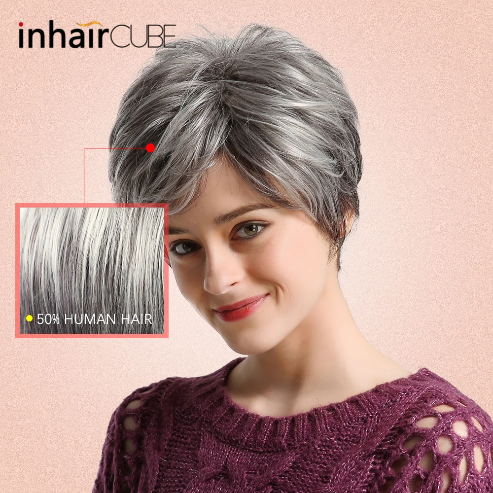 Inhair Cube 10 дюймов 50% человеческие волосы синтетические женские парики натуральные