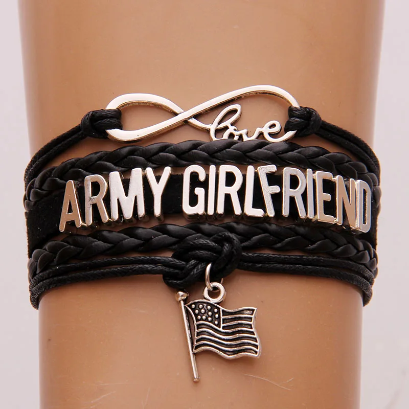 NCRHGL Infinity love ARMY GRANDMA/MOM/WIFE/UNCLE/SISTER/GIRLFRIEND/AUNT Flag charm braided bracelet Family bangles Drop Shipping - Окраска металла: Army Girlfriend