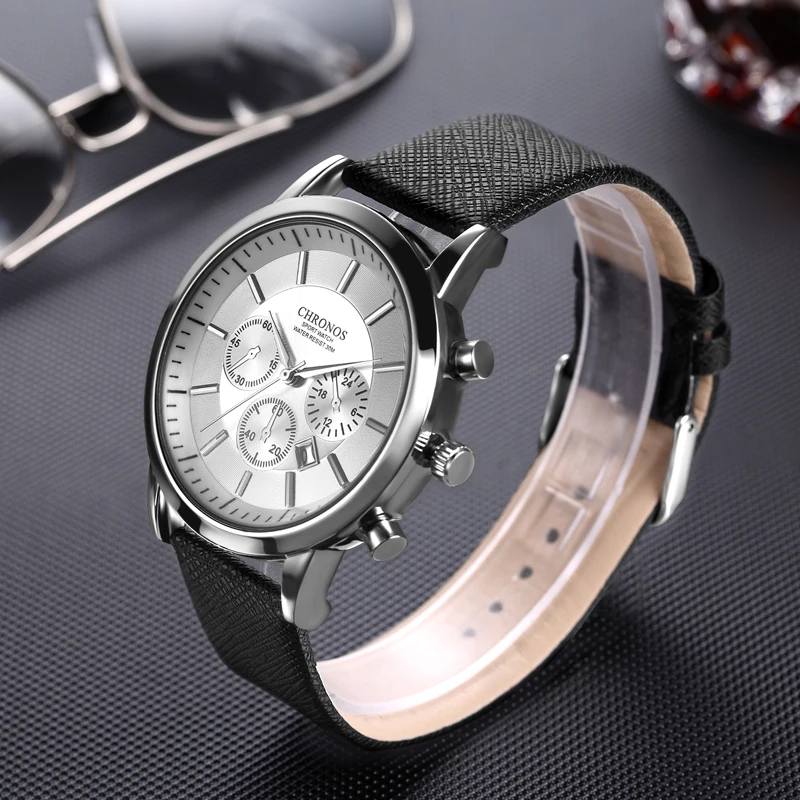 Часы CHRONOS мужские кварцевые с кожаным ремешком|watch brand|watch brand menwatch men |