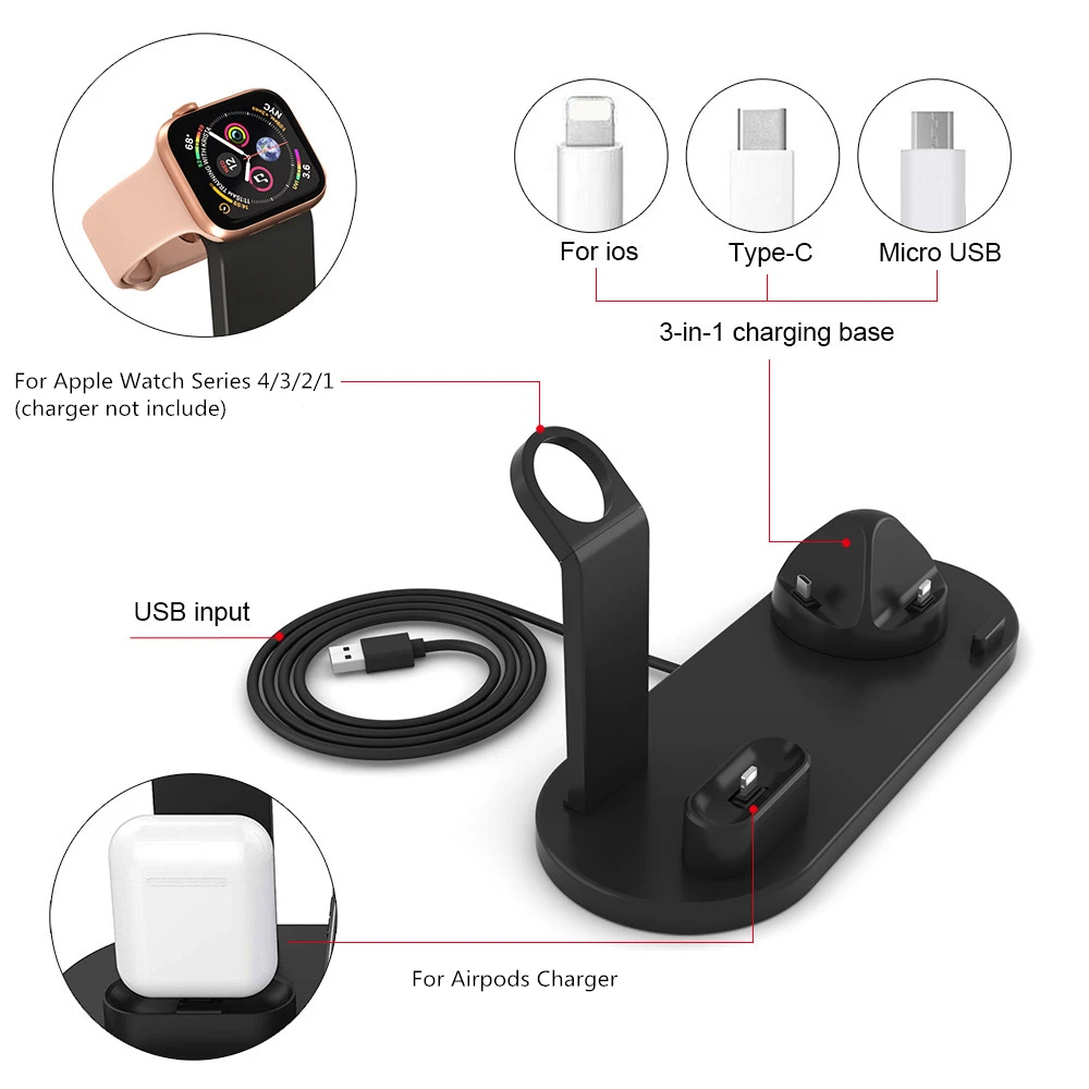 DCAE 3 в 1 держатель зарядной док станции для iPhone 11 X XR XS 8 Airpods Pro подставка Type C USB
