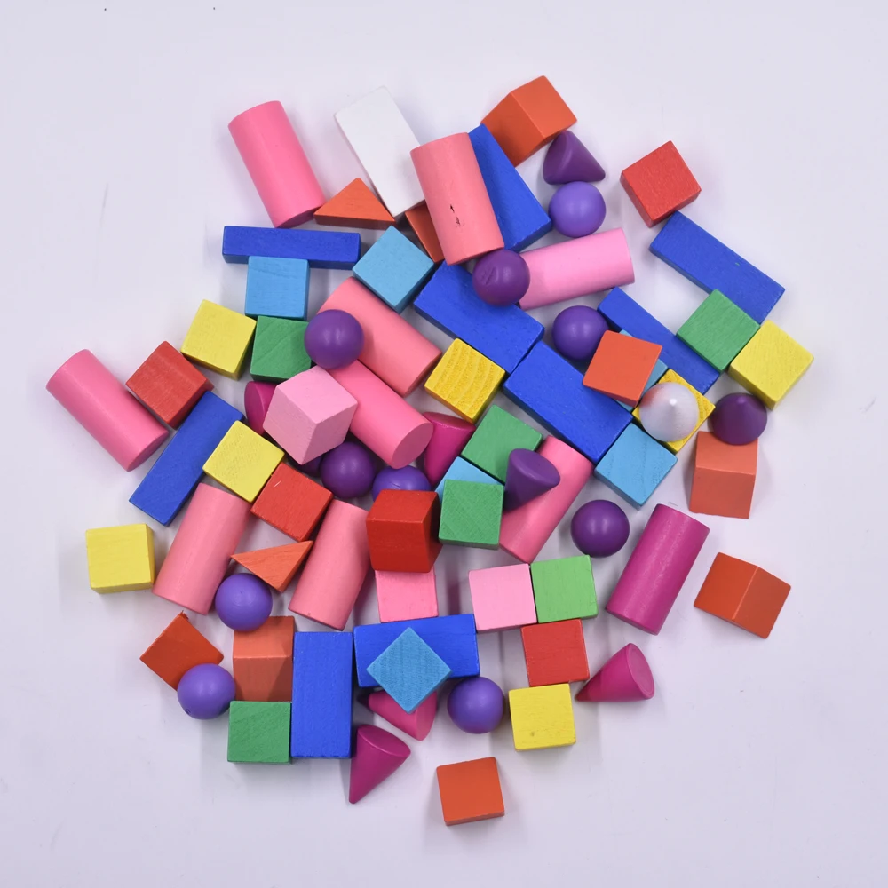 Cores de Madeira Recursos de Aprendizagem para Casa Sets Novas Geométrico Sólidos Formas 3-d Montessori Escolar 70 Pçs - 2 Cheap Blocos de madeira