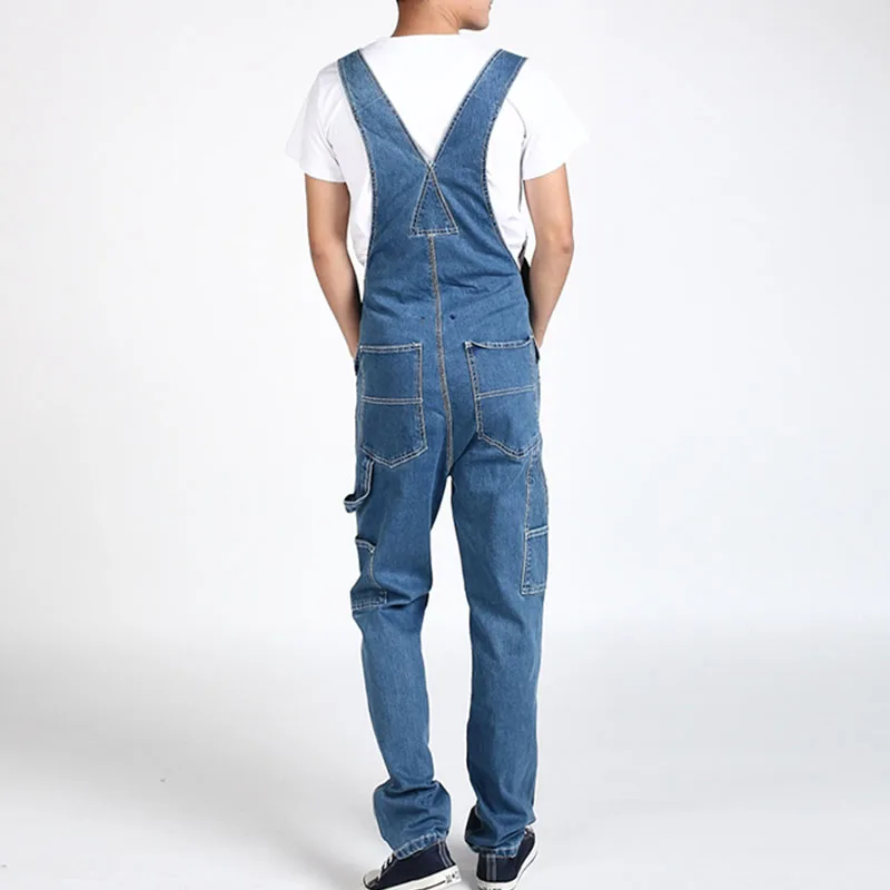 Mcikkny Men's Fashion Baggy Cargo Denim Bib Overalls Washed Loose Style Jeans Jumpsuit For Male Suspender Pants Multi-pockets   (10)