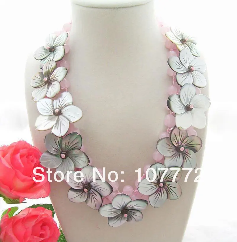 

Pink Quartz&Shell Flower Necklace