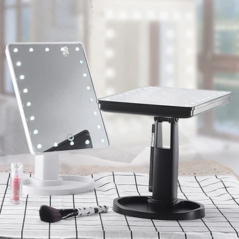 

360 Degrees Rectangle Rotatable Makeup Mirror Adjustable 16/22Leds Lighted LED Touch Screen Portable Luminous Cosmetic Mirror