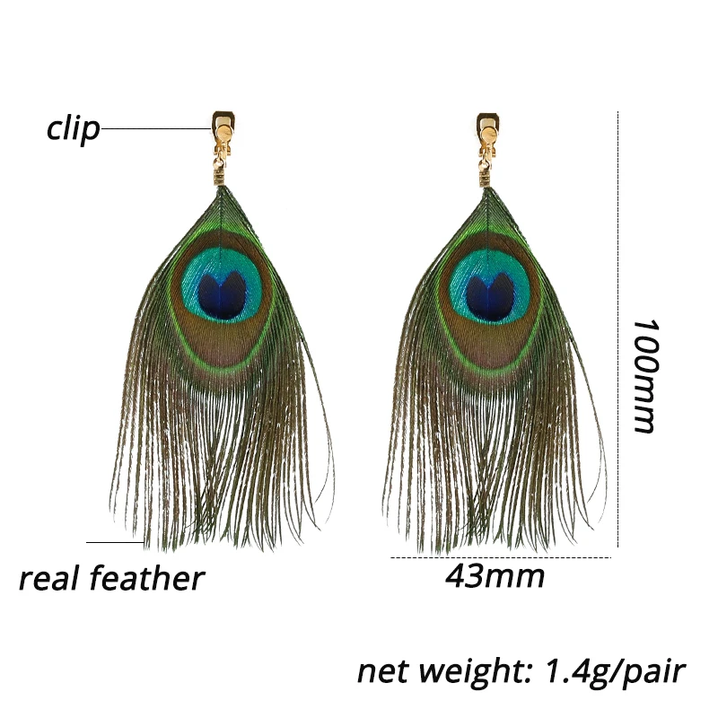 Модные длинные серьги с натуральным пером, без пирсинга, клипсы для женщин, серьги,, ювелирные изделия, бижутерия