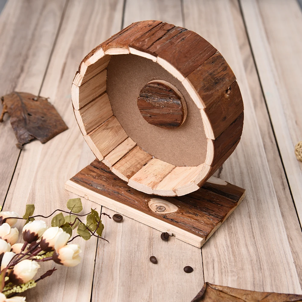 Hamster Running Wheel Natural Living Cute Wooden Chew Toys Exercise