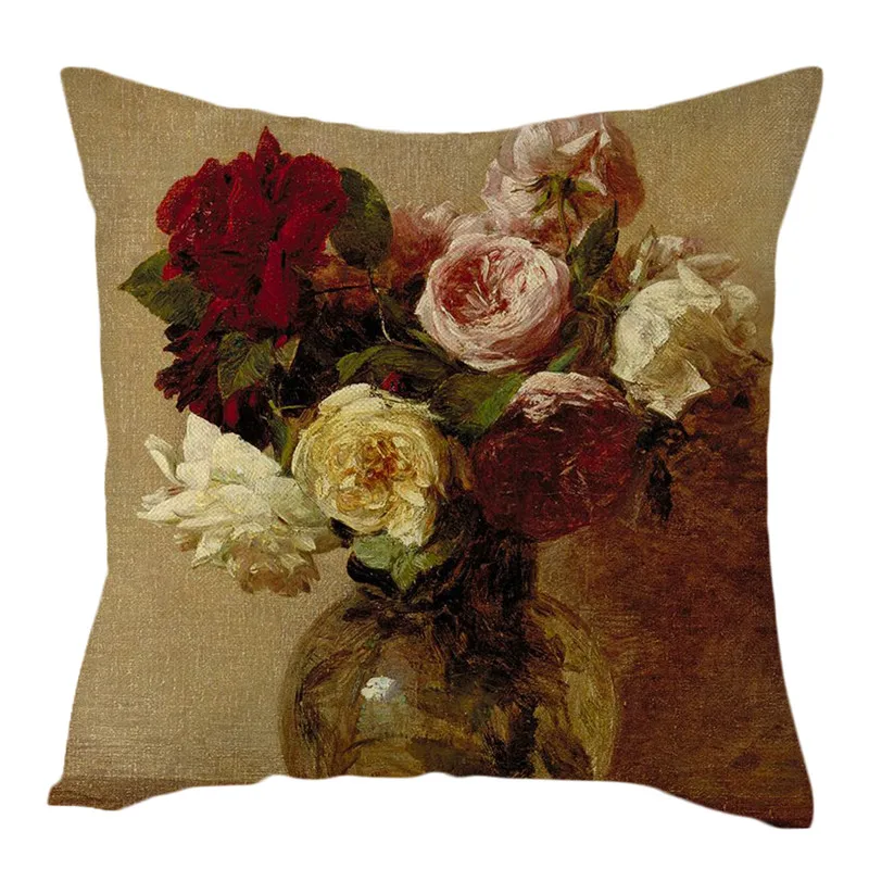 Чехол для подушки с рисунком цветов розы и вазы|Наволочка| |