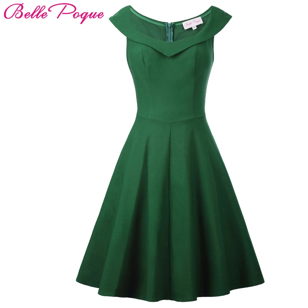 

Belle Poque Retro Vintage Sleeveless Dresses Women Summer Vestidos Scoop Neck High Stretchy A-Line Femme Slim Party Dress