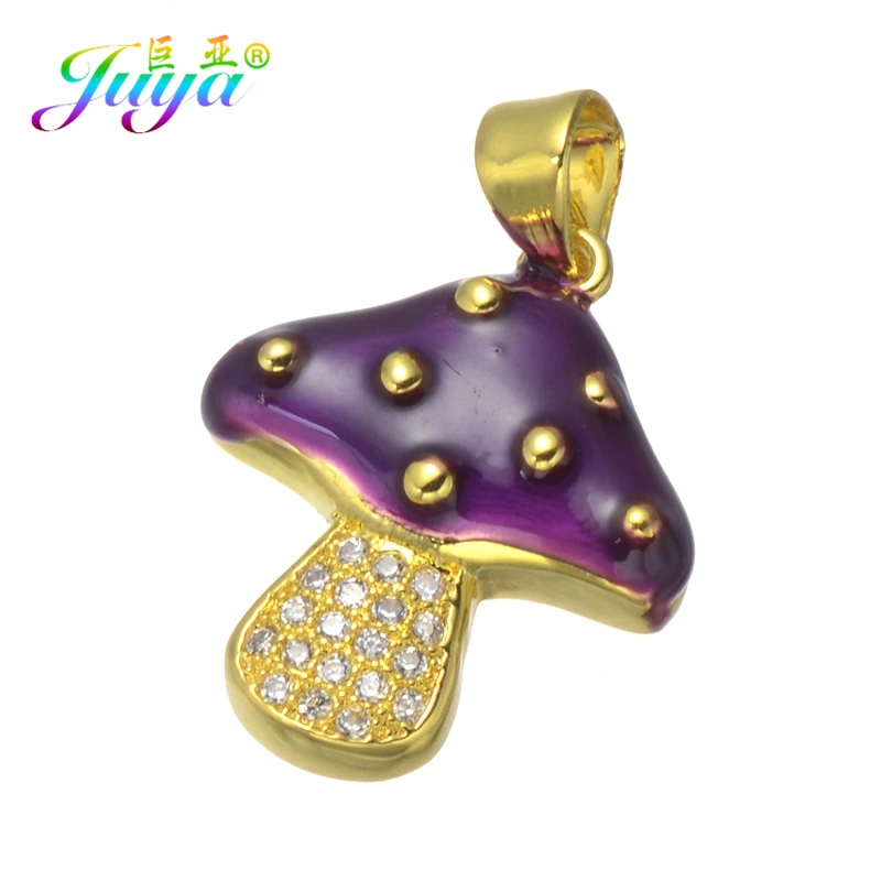 

Juya DIY Jewelry Accessories Supplies Micro Pave Zircon Enamel Mushroom Charm Pendants For Women Girls Pendants Jewelry Making