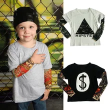 Boy Clothes Cotton T-shirt Long Sleeve Children Tee Shirts Novelty Tattoo Sleeve Baby Boys Tops Spring&autumn Kids Clothing