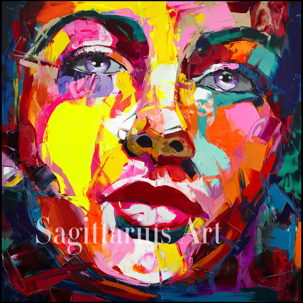 

Hand Painted Palette knife portrait Cool Face Liz Taylor from the Francoise Nielly Designer Oil painting canvas Wall Living Room
