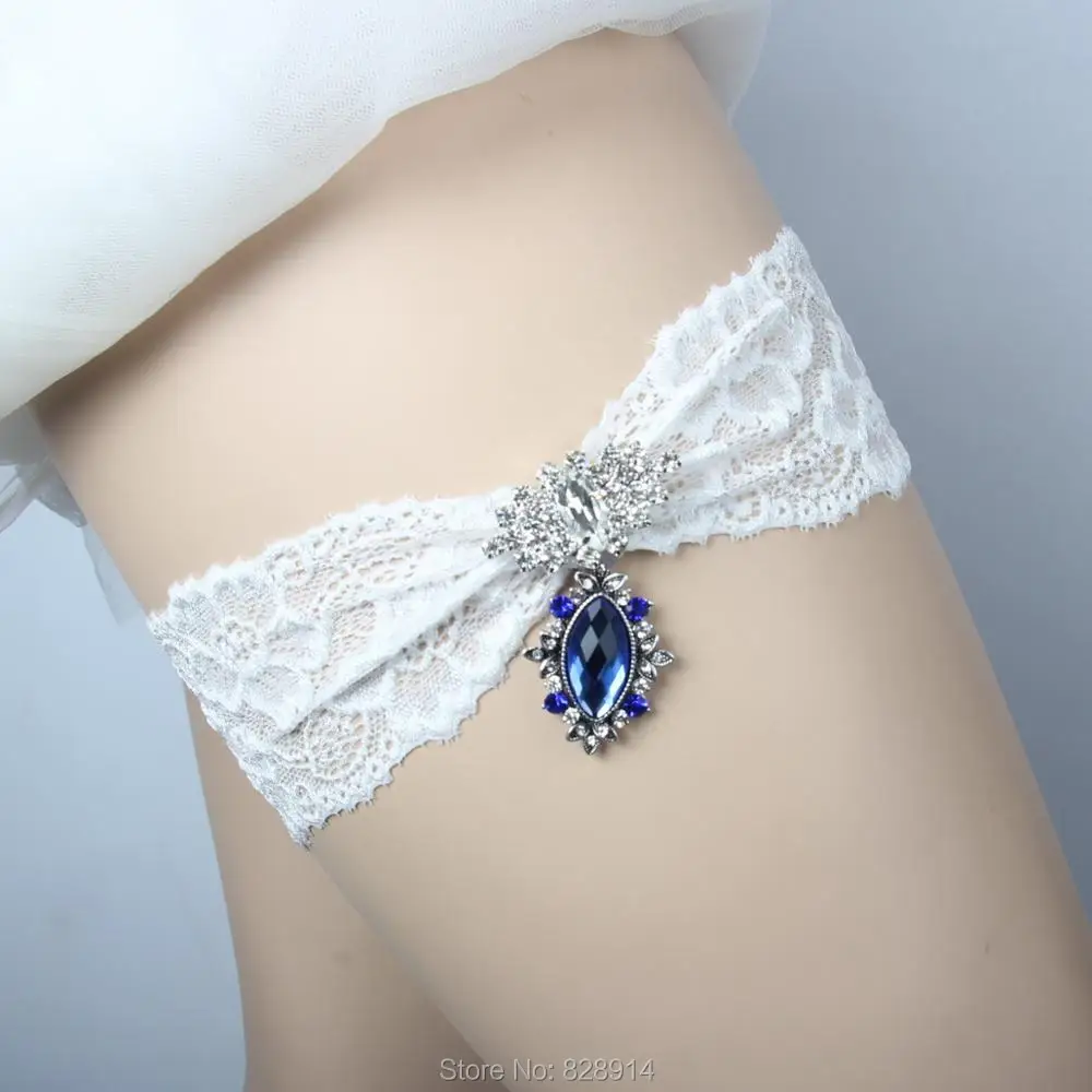 Lowosaiwor Factory Wholesale Lace Wedding Garter Belt with Navy Blue