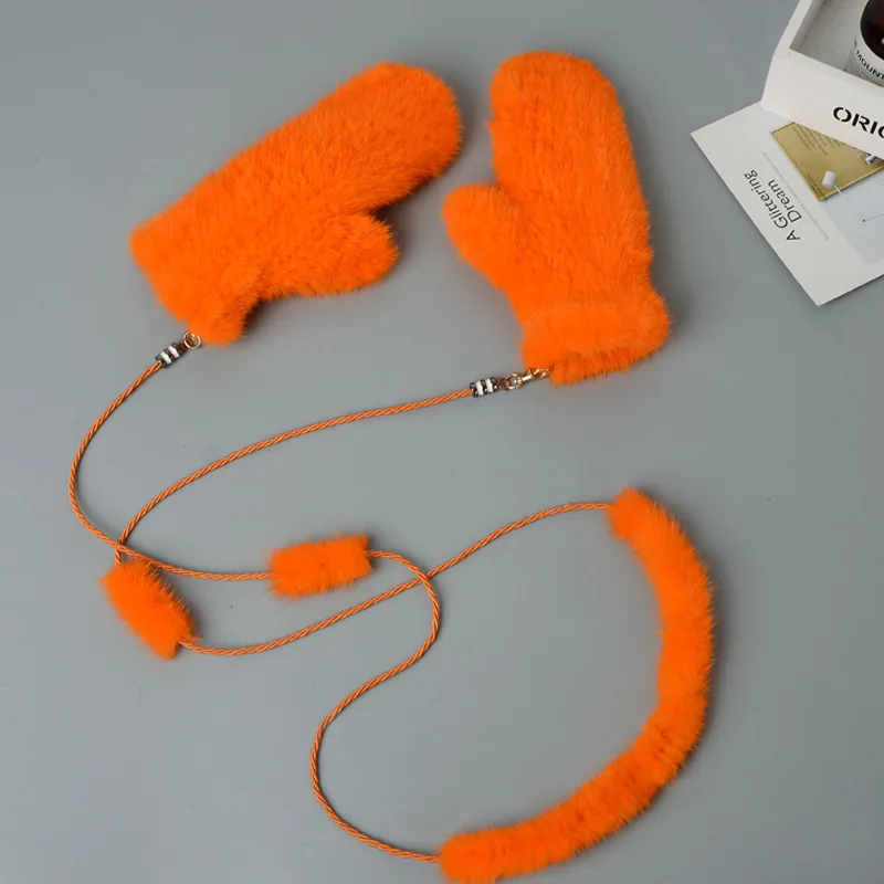 ZDFURS* зимние перчатки из натурального меха норки, женские модные перчатки, женские цветные теплые толстые женские перчатки - Цвет: orange