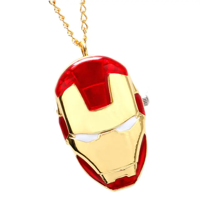 Superhero Pocket Watch Marvel Iron Man Golden Case Slim Chain Unique Boys Girls Superhero Pocket Watch Marvel Iron Man Golden Case Slim Chain Unique Boys Girls