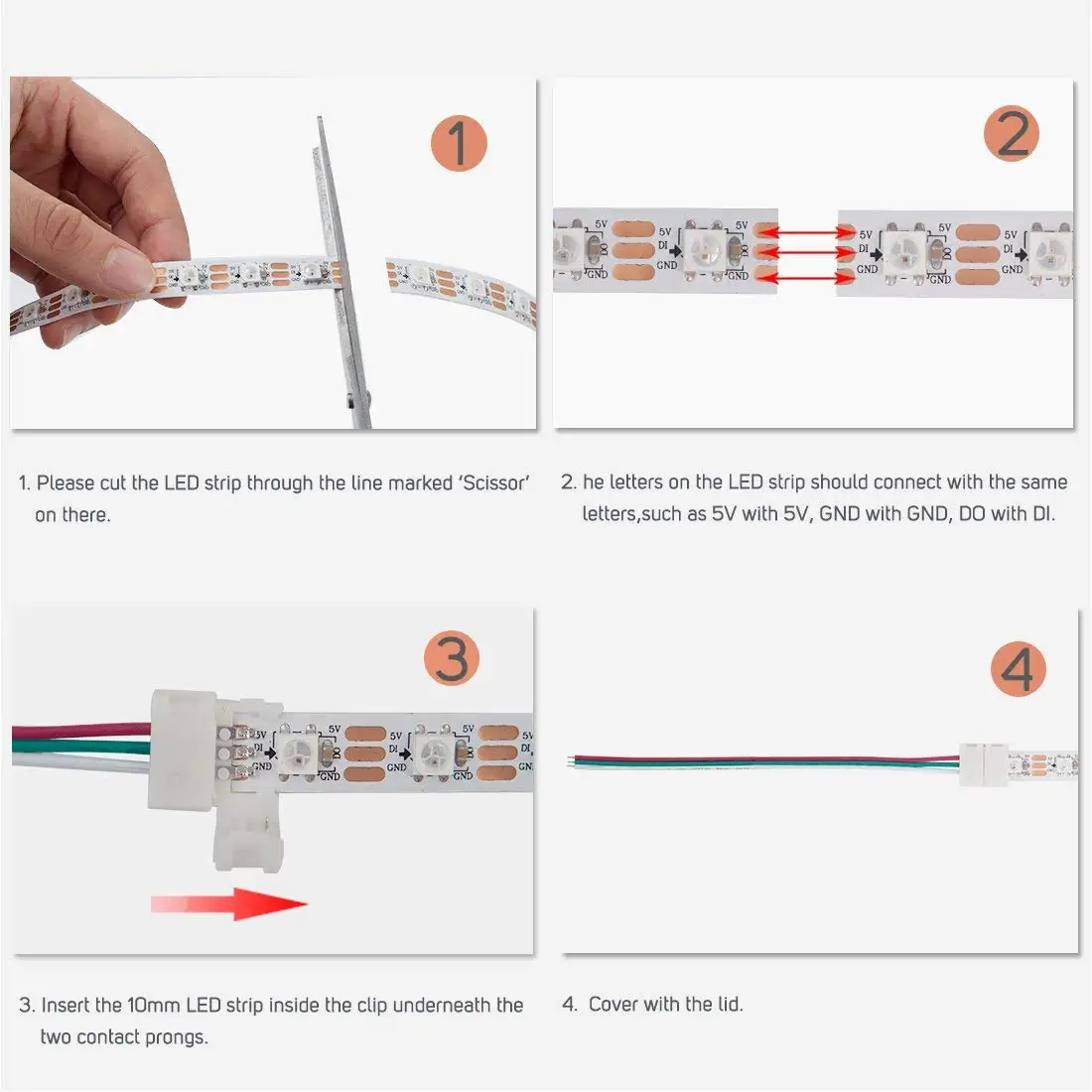 20 шт. 2pin/3pin/4pin/5pin одиночный/двойной конец Solderless крышка разъем 8 мм/10 мм/12 мм 15 см кабель/провода WS2812B/WS2813 светодиодные полосы