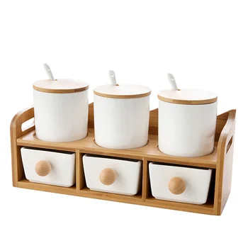 

A1 Drawer ceramic seasoning jar cruet can set Household kitchen double spice jar seasoning box wx11171456