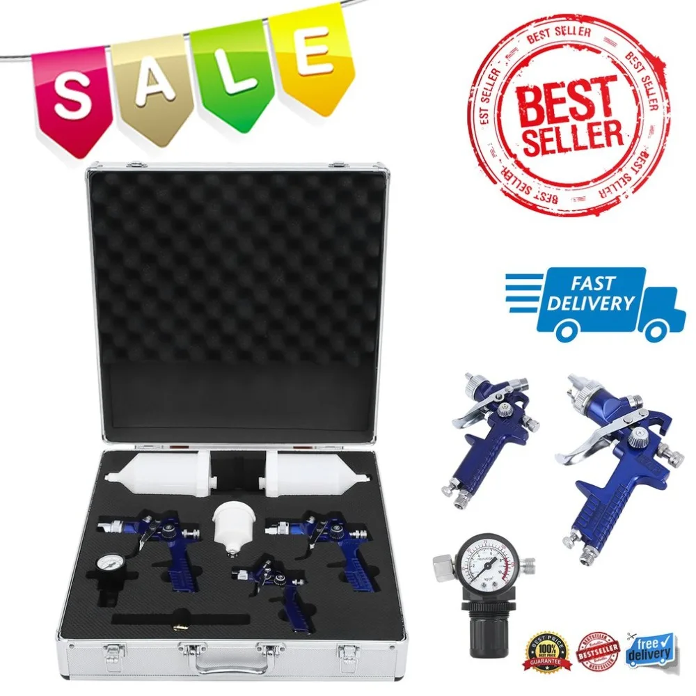 

New 1.0MM/1.4MM/1.7MM Mini HVLP Air Spray Gun Airbrush Kit Paint Sprayer Gravity Feed Air Brush Set Auto Car Painting Repair