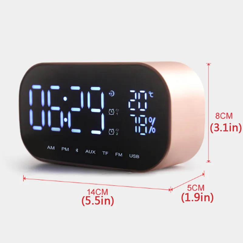 New LED Alarm Clock With FM Radio Wireless Bluetooth Speaker Support Aux TF USB Music Player Wireless For Office Bedroom